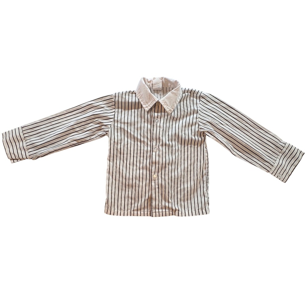 Happy Fella Vintage Pinstripe Shirt Boys Size 2 White Black Striped Made in USA